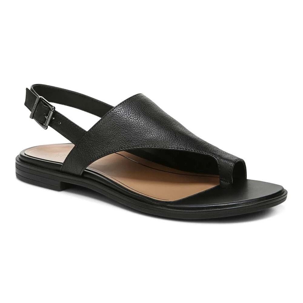 Vionic Ella Sandal in Black Leather Asymmetrical Toe Loop Slingback W's Sz. 7.5M - Picture 2 of 13